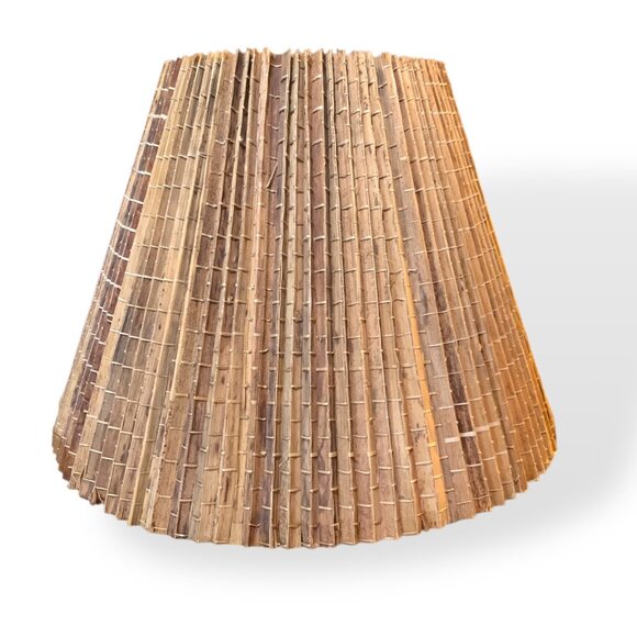 VTG MCM 60s Rattan Lamp Shade Pleated Palm Leaf Bamboo Natural Brown 15.5"Tall - Picture 8 of 16
